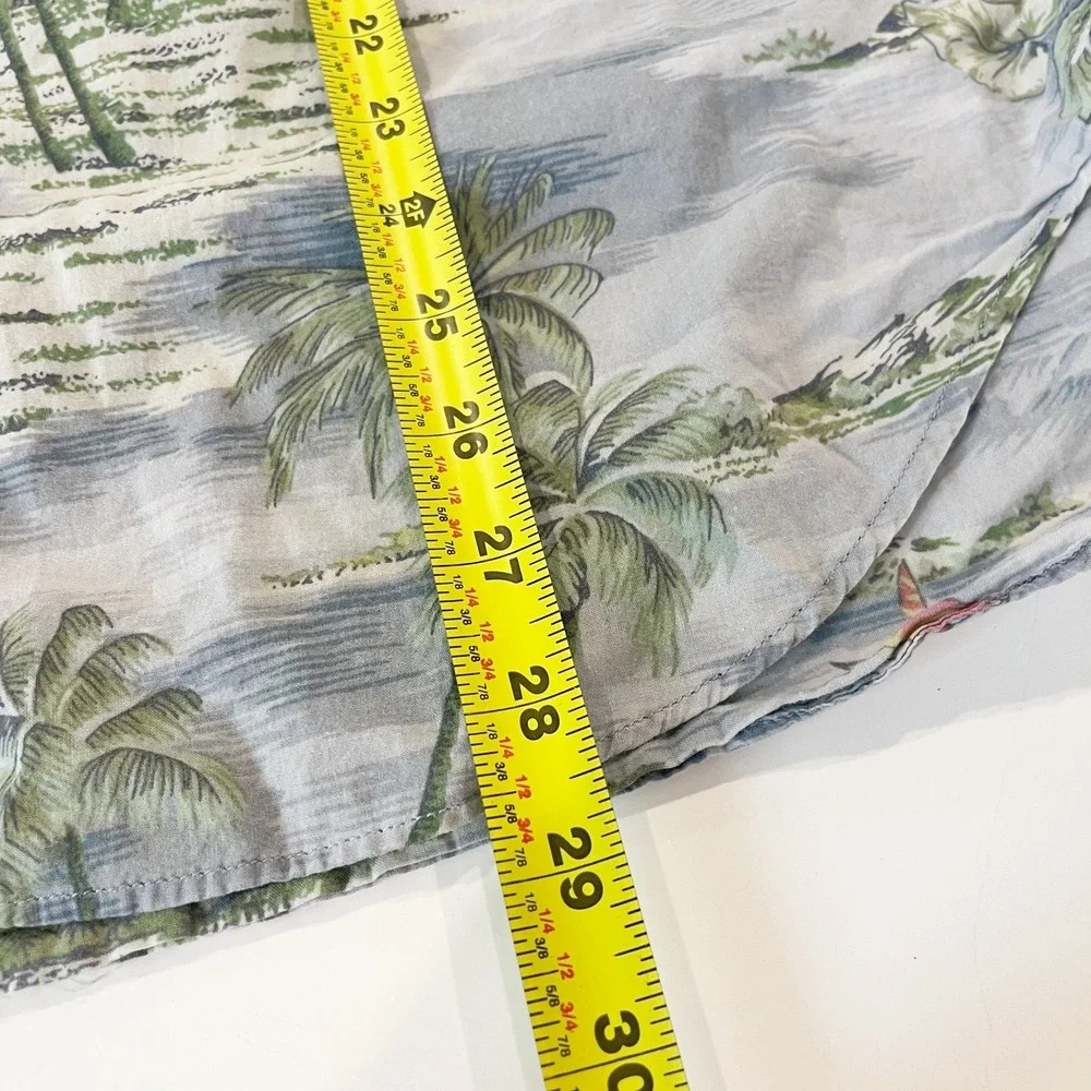 J.Crew Lightweight Chambray Tropical Island Palm Tree Print Shirt Blue LARGE